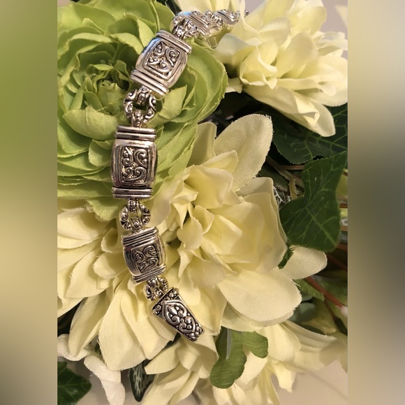 Silver Tone w/Black Accents Fashion Link Bracelet - Picture 4 of 9